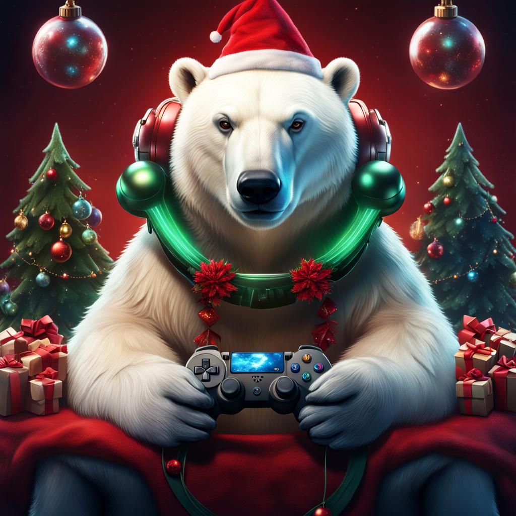 Polar Bear Gaming with Christmas Cheer