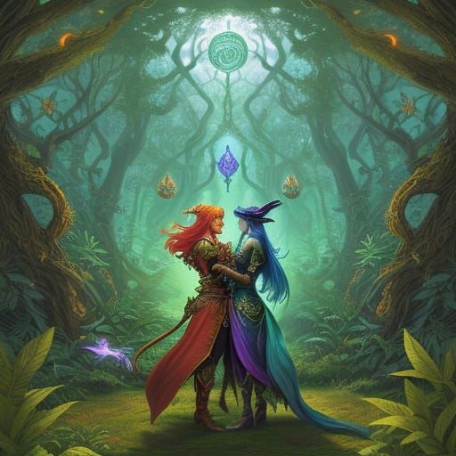 Whimsical Fantasy Art of a Witch and Her Naga Warrior Famili...