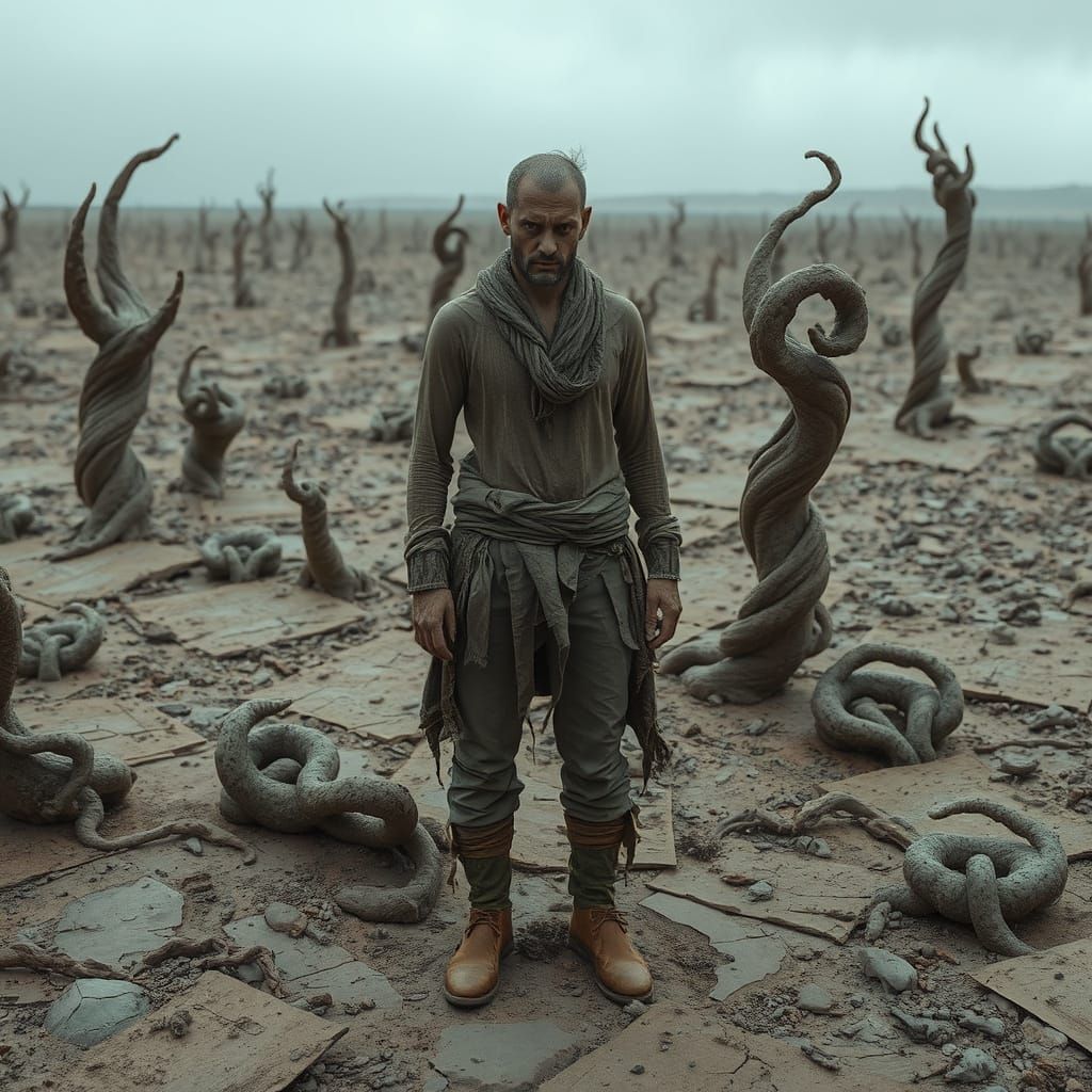 Desolate Clay Landscape in Haunting Digital Painting Style