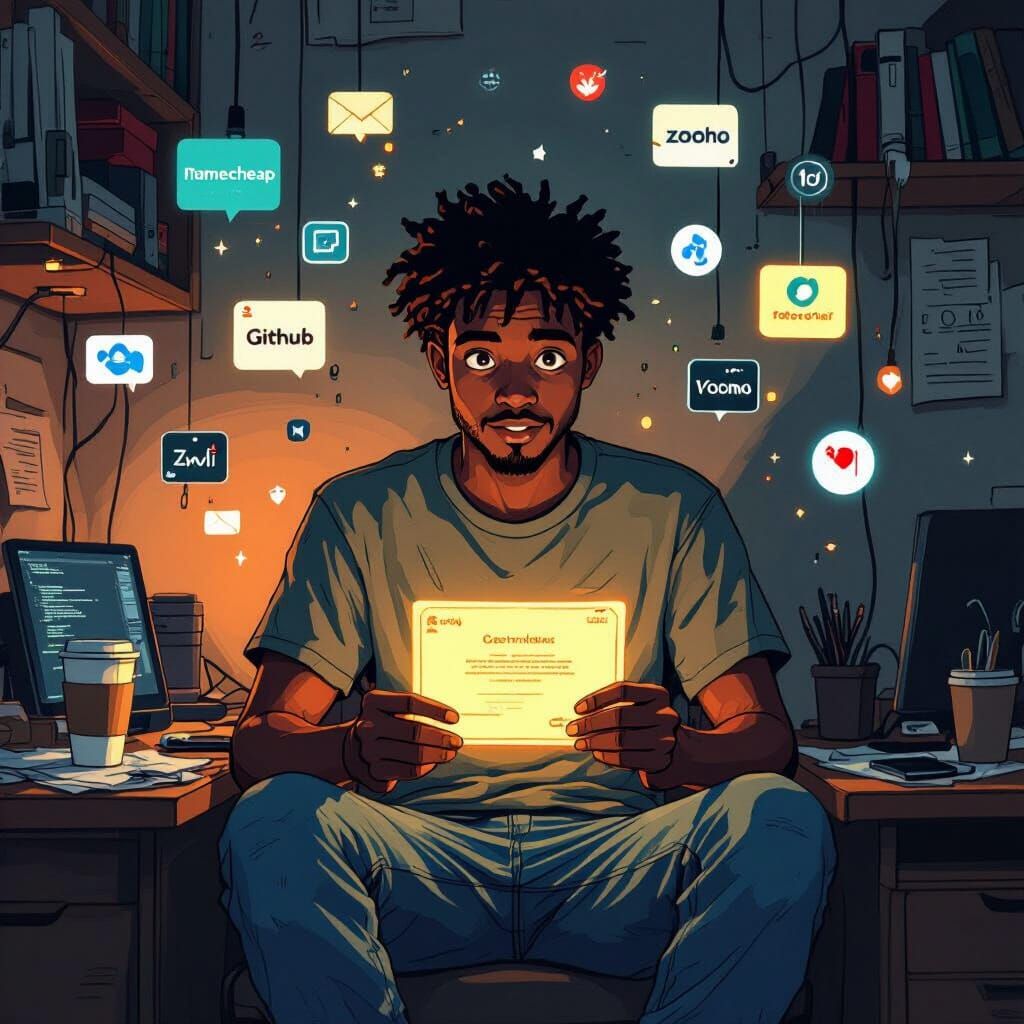 College Student Coding Late in Retro Comic Style