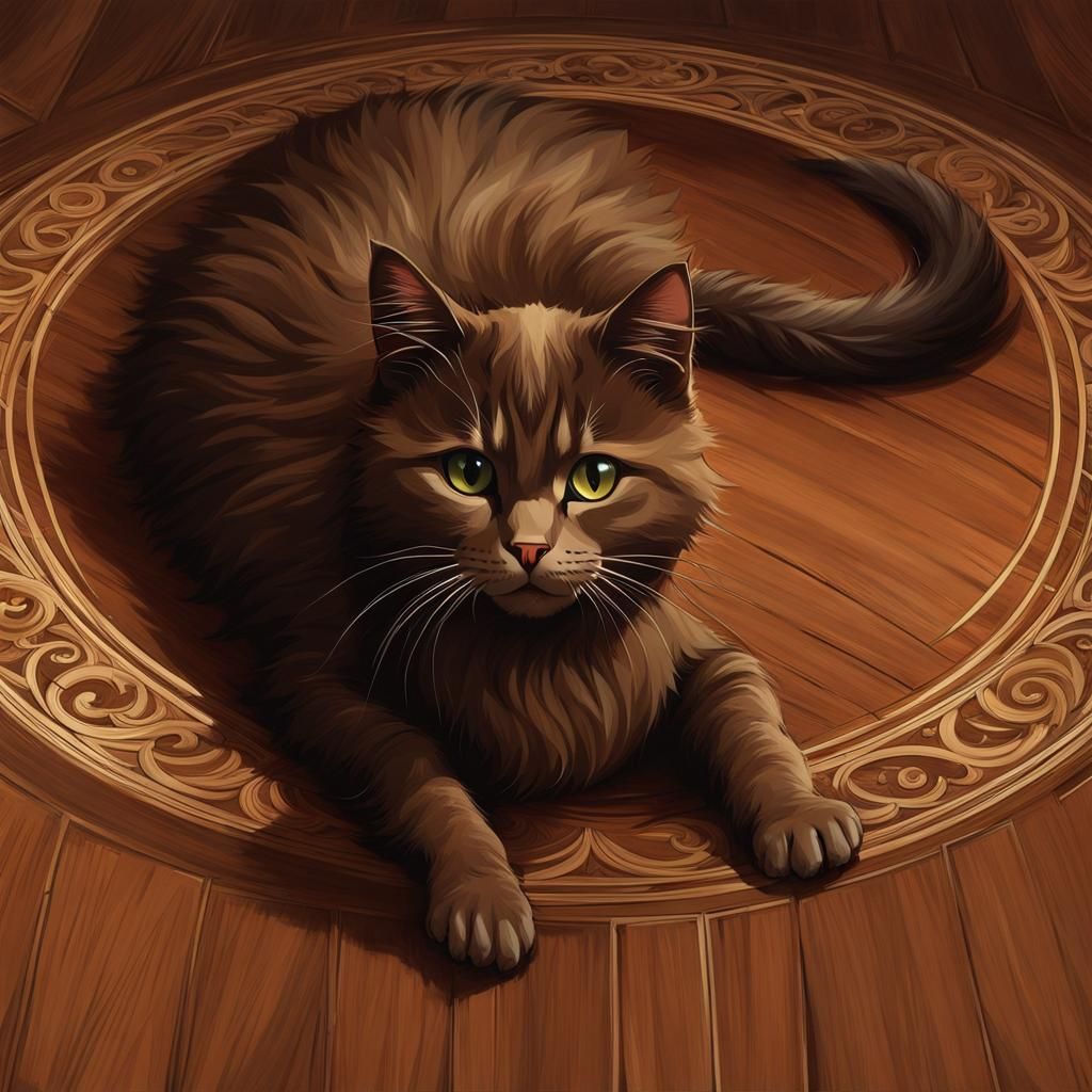 Brown Cat in Pre-Raphaelite Anime Style