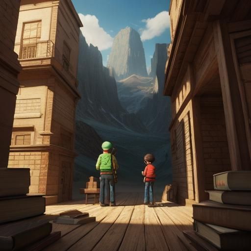 Children Reading: 3D Book Illustration