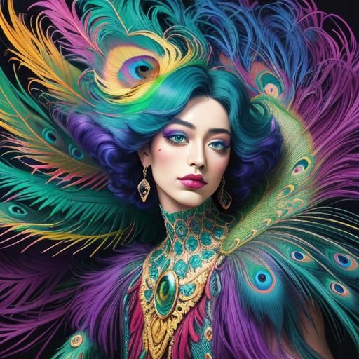 Rainbow Woman Portrait in Abstract Expressionism