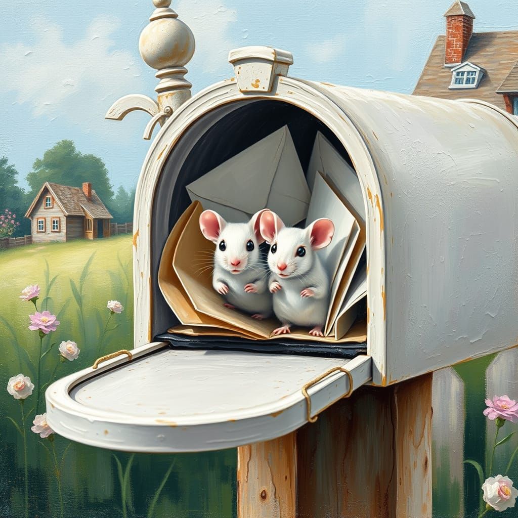 Whimsical Countryside Mailbox Scene in Thomas Kinkade Style