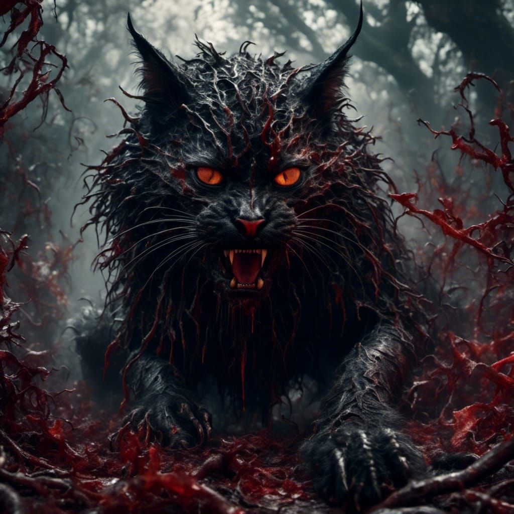 Sinister Black Cat in Dark Fantasy Forest