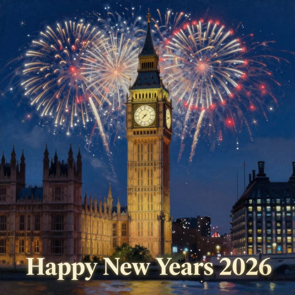 Big Ben New Year Fireworks Oil Painting