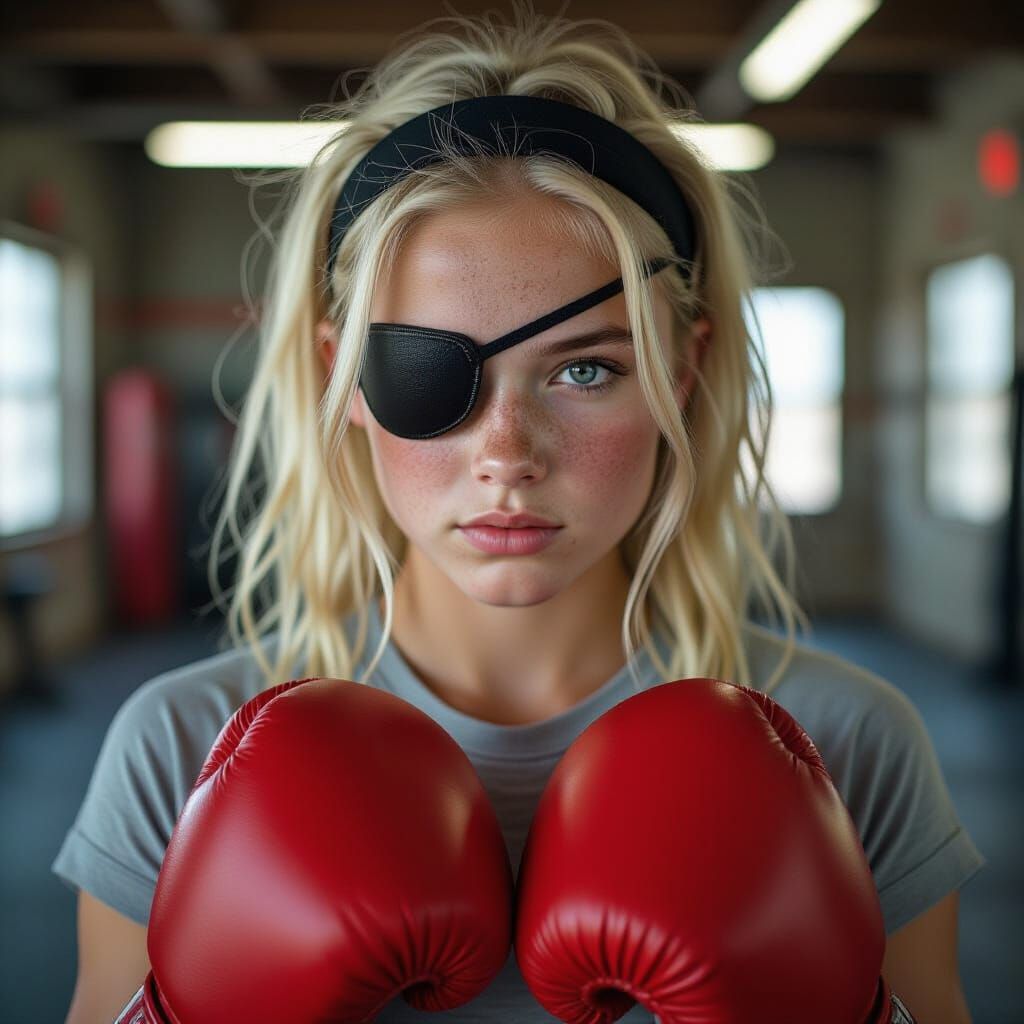 Teenage Boxer with Eyepatch and Red Gloves
