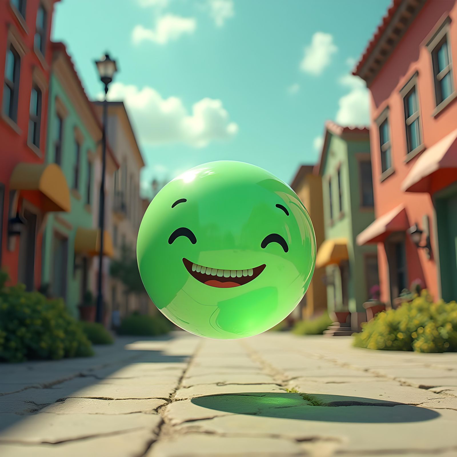 Psychedelic Town: Bouncing Smiling Green Orb