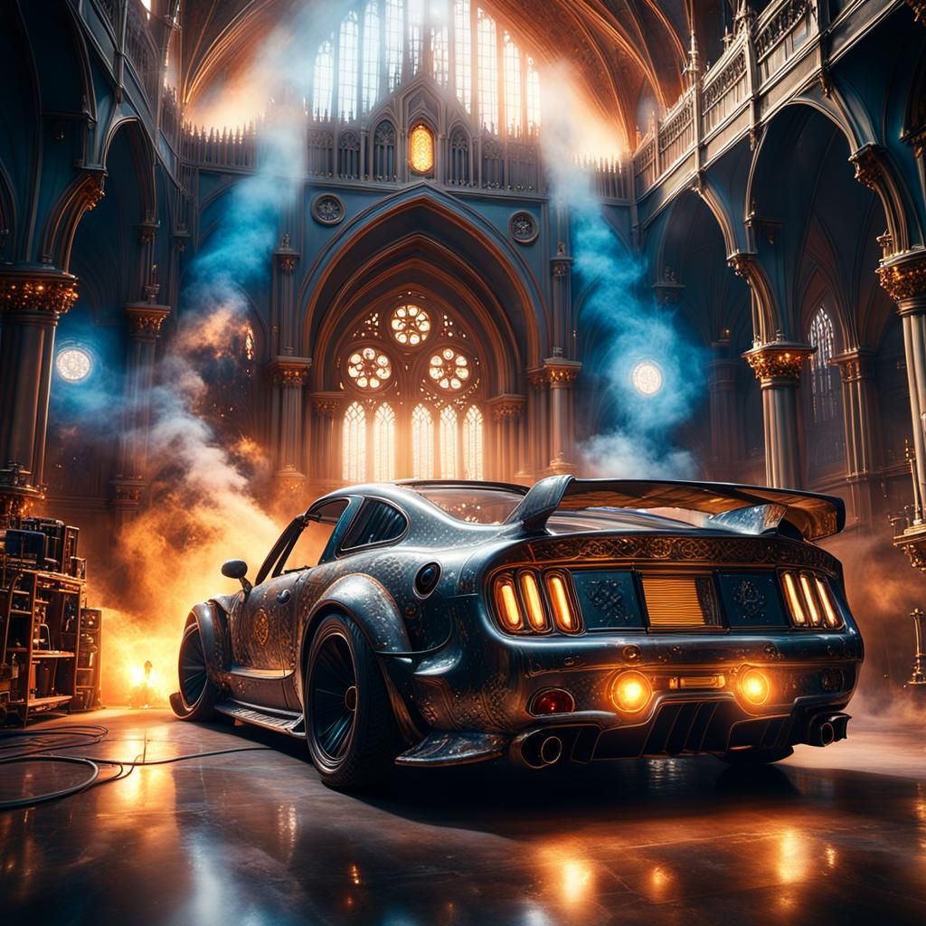 V12 Engine in Gothic Cathedral: Digital Matte Painting