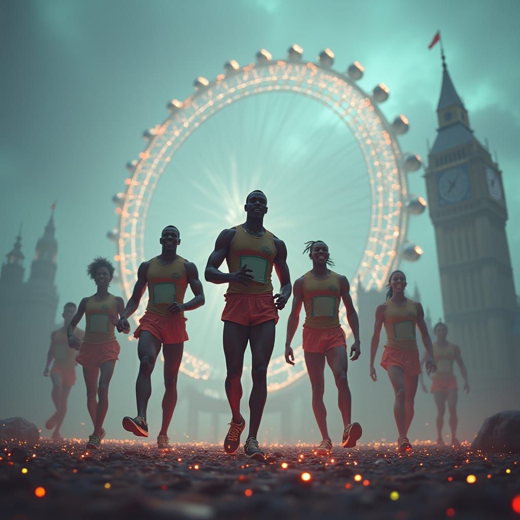 Ethiopian Athletes in a Dreamlike UK Landscape