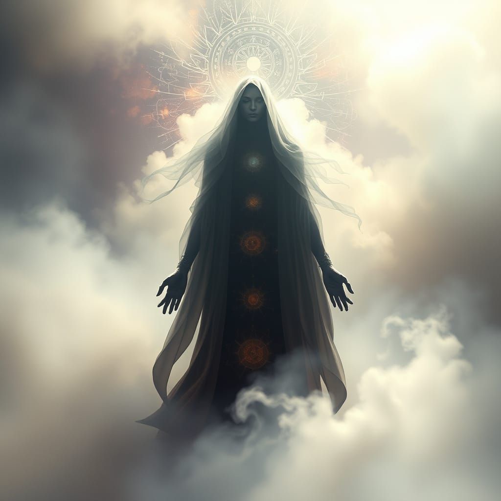 Mystical Figure Ascending: Surreal Visionary Art