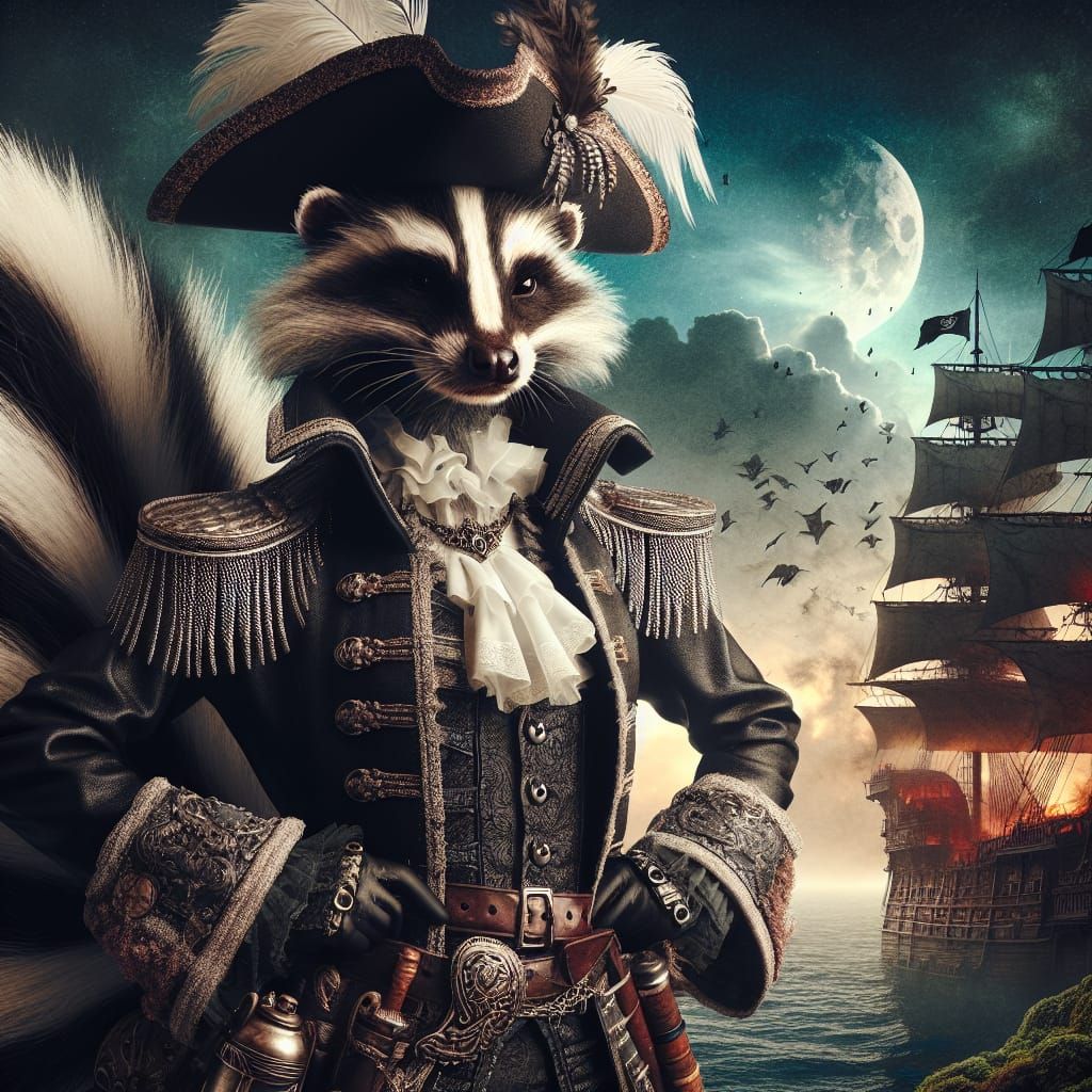 Anthropomorphic Skunk Pirate Captain in Maximalist Style