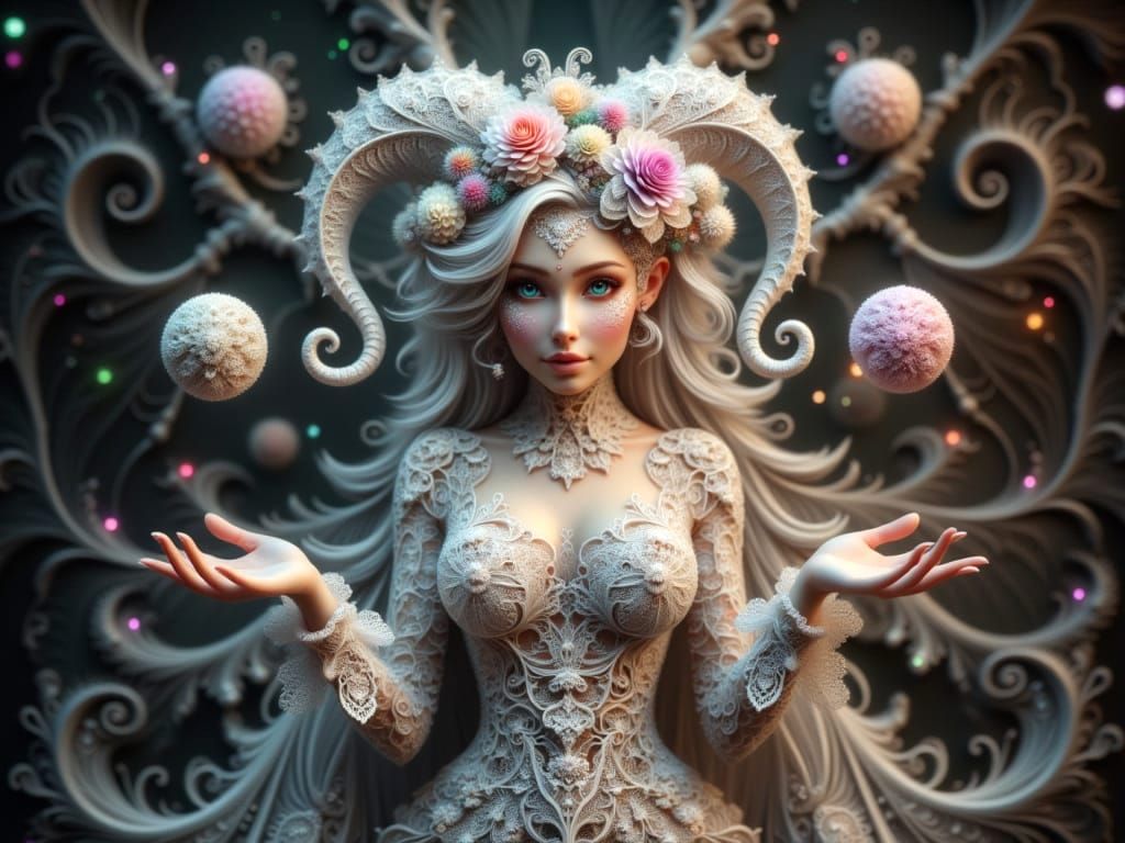 Majestic Fractal Lace Jester Juggles with Whimsy