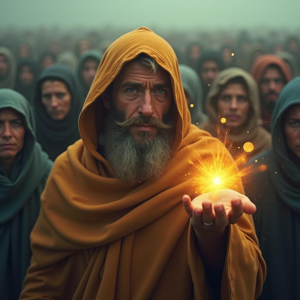 Empathetic Man Amidst Tumultuous Crowd