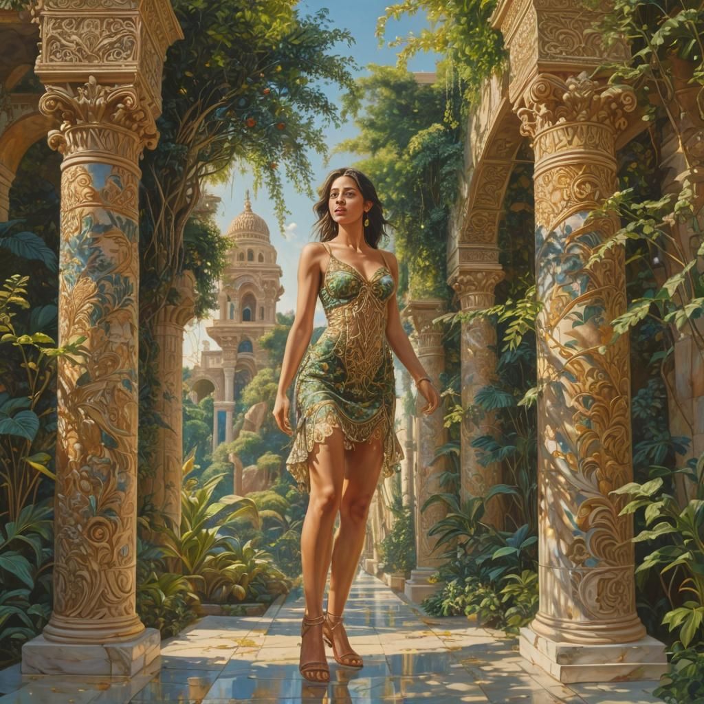 Babylonian Hanging Gardens: Surrealist Oil Painting