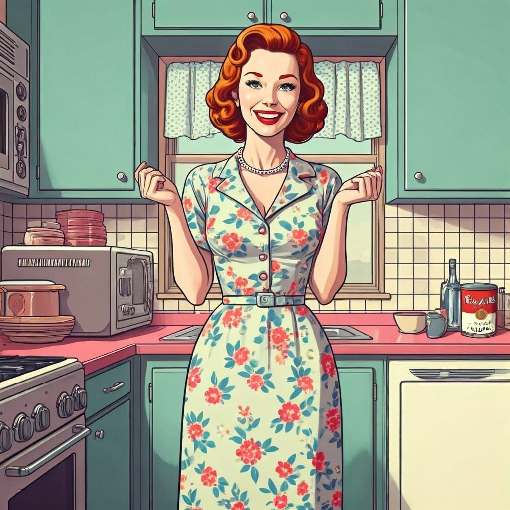 Retro Kitchen Scene in Pop Art Style