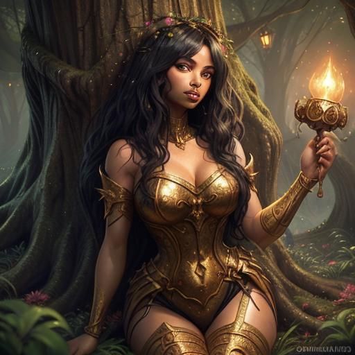 Black Woman in Dark Fantasy Greg Rutkowski Style