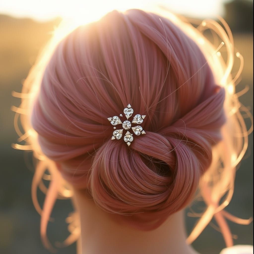 Sparkling Hairpin in Pink Bun: Cinematic Film Still