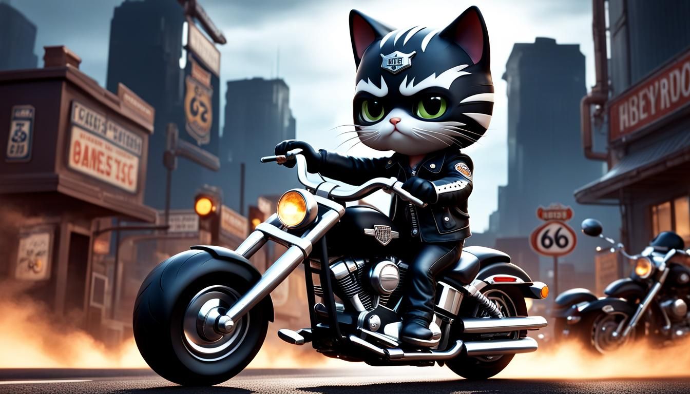 Biker Cat riding a Harley Davidson