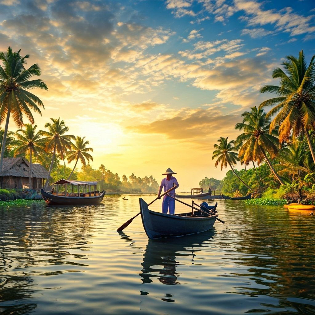 Kerala Backwaters: Sunrise Impressionist Painting
