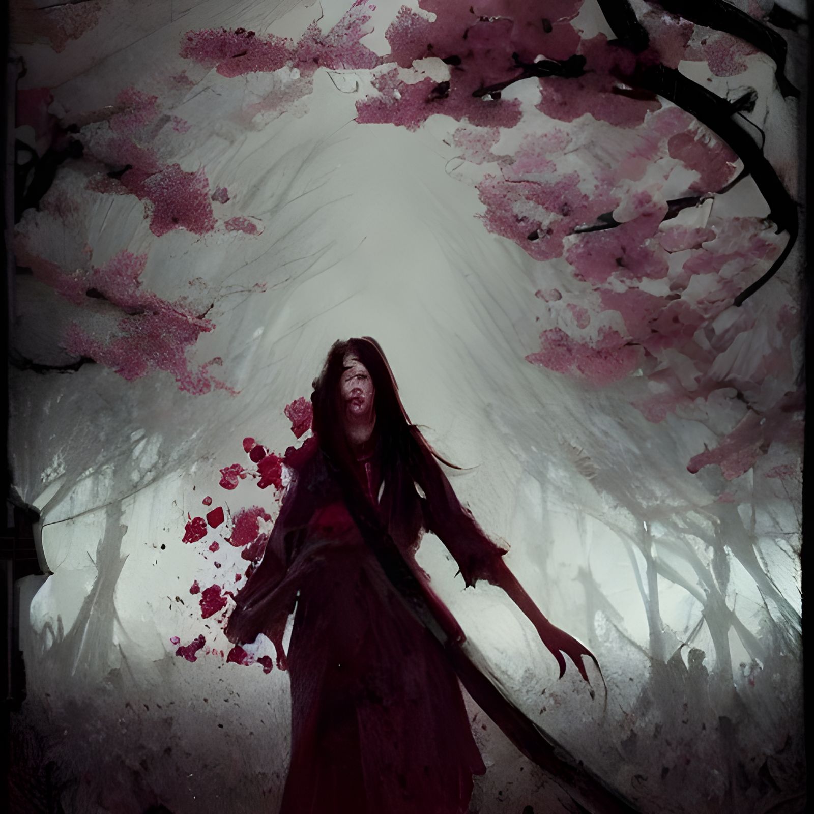 Sinister Cherry Blossom Nightmare, Dark Fantasy Art