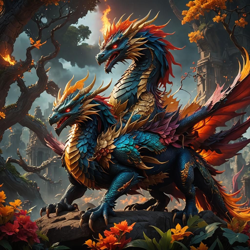 Dragon Phoenix Hybrid in Detailed Matte Painting