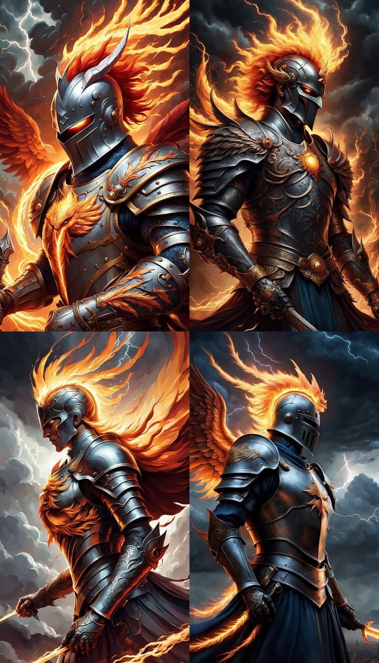 Knight and Phoenix Tattoo Design in Storm