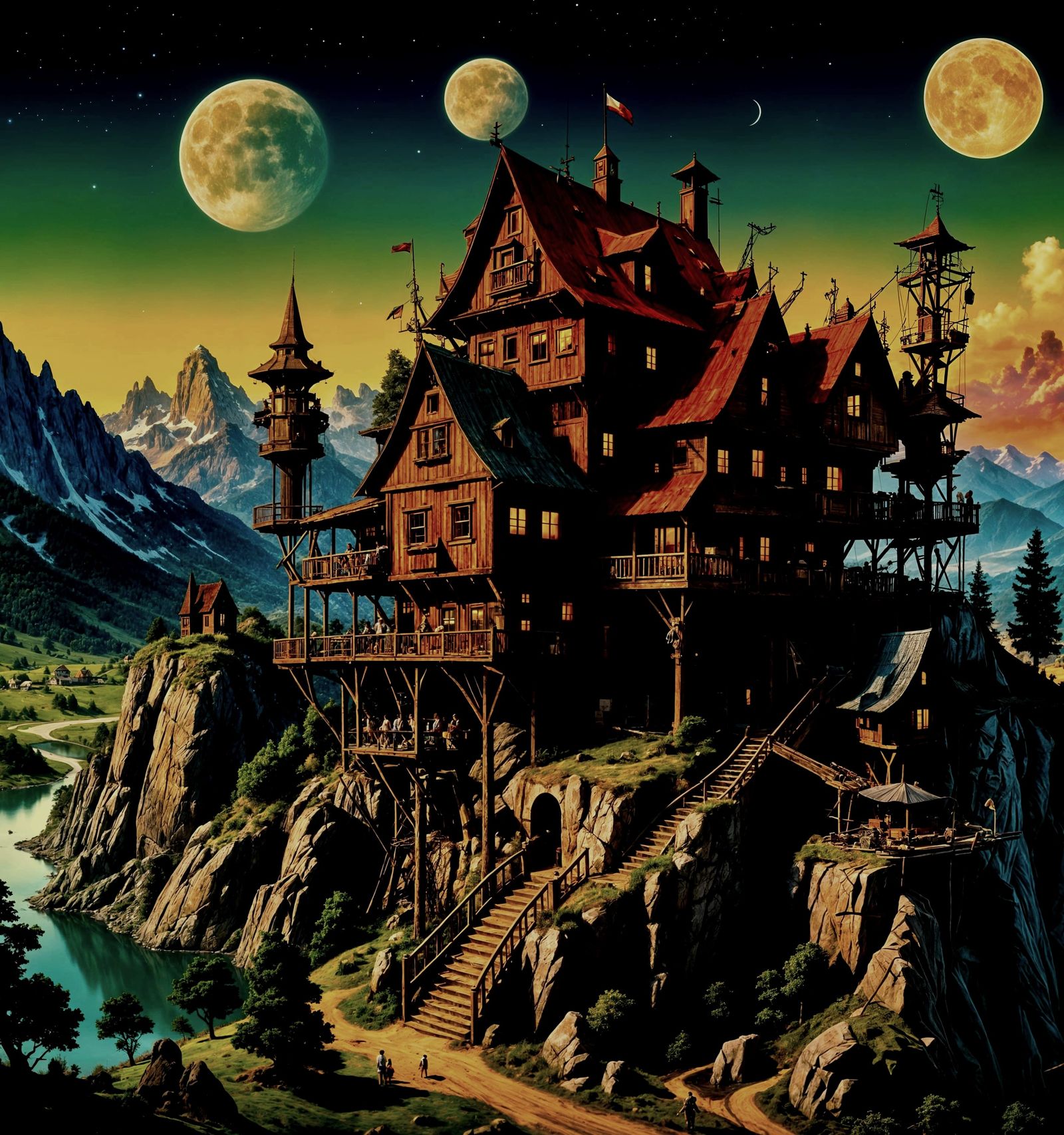 Surreal Stilted House With Bosch Monsters