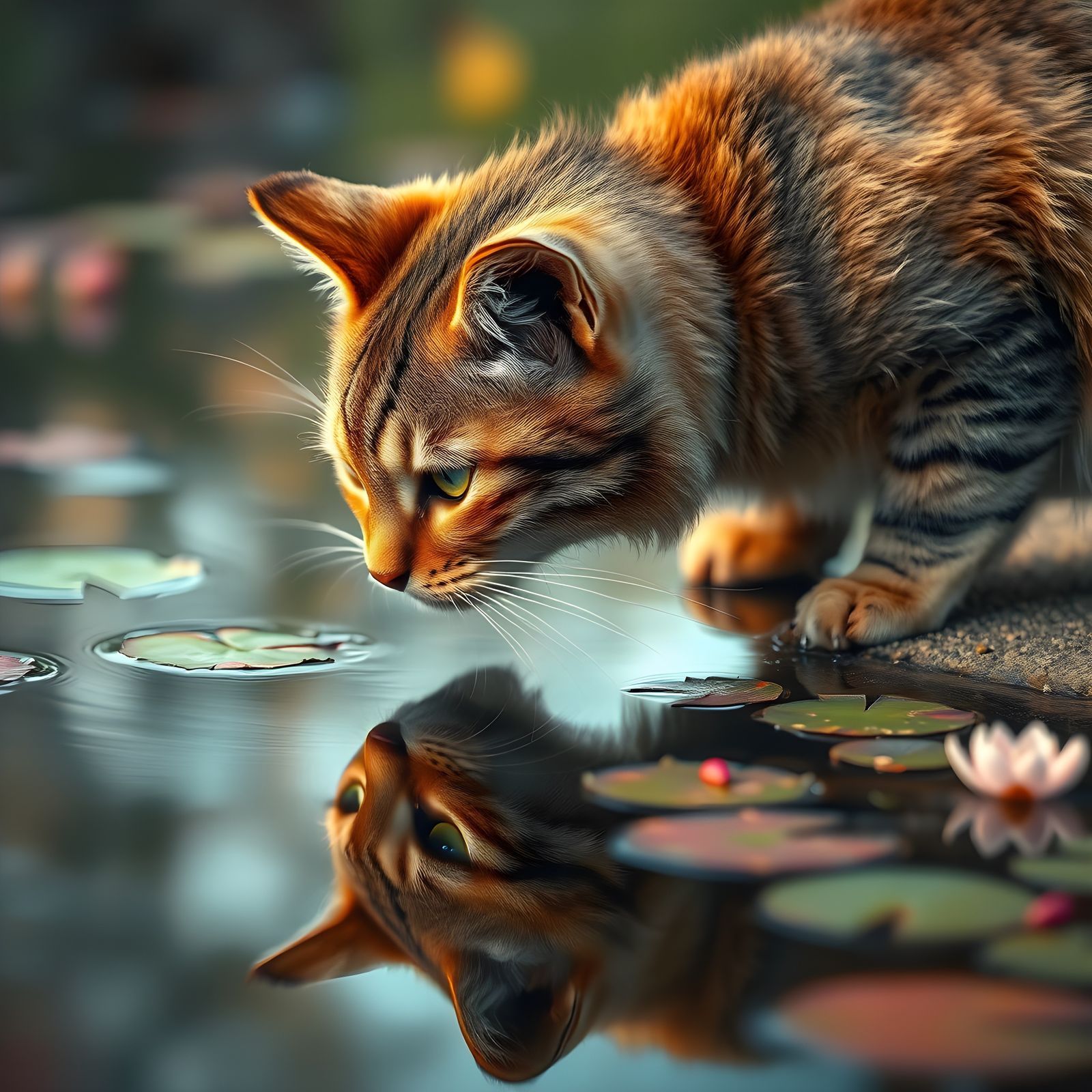 Detailed Digital Painting of Cat Drinking