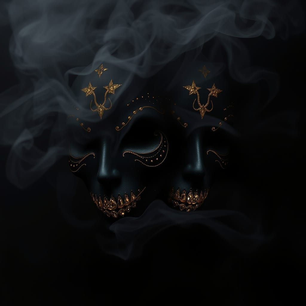 Gothic Faces Ablaze with Smoke and Gold