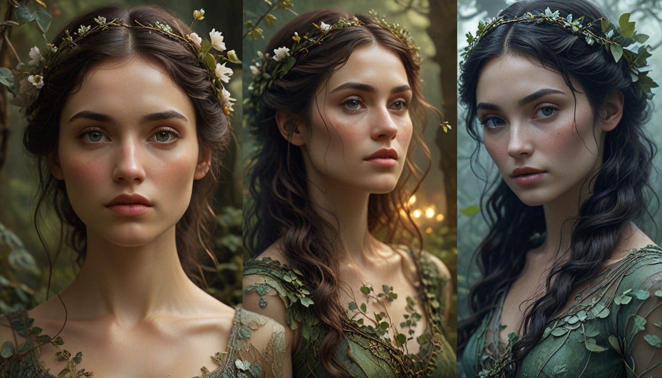 Ethereal Goddess in Nature-Inspired Gown