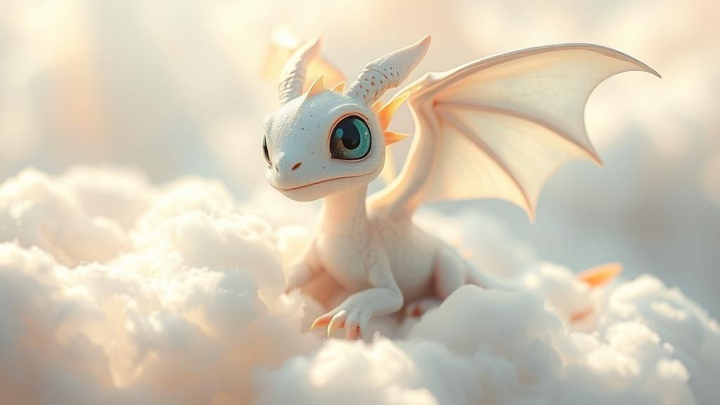 Albino Dragon Among Clouds in Abstract Expressionism