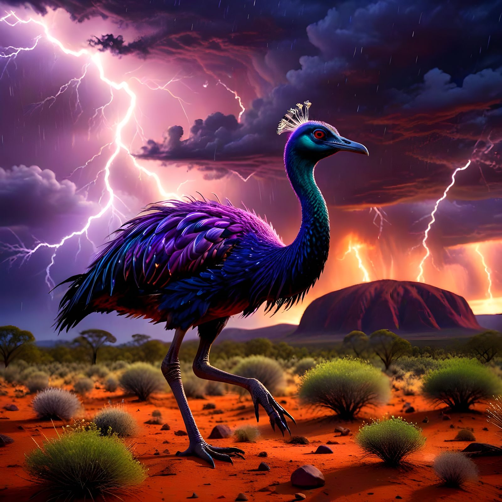Cosmic Moa Bird Soars Past Uluru in a Dramatic Australian St...