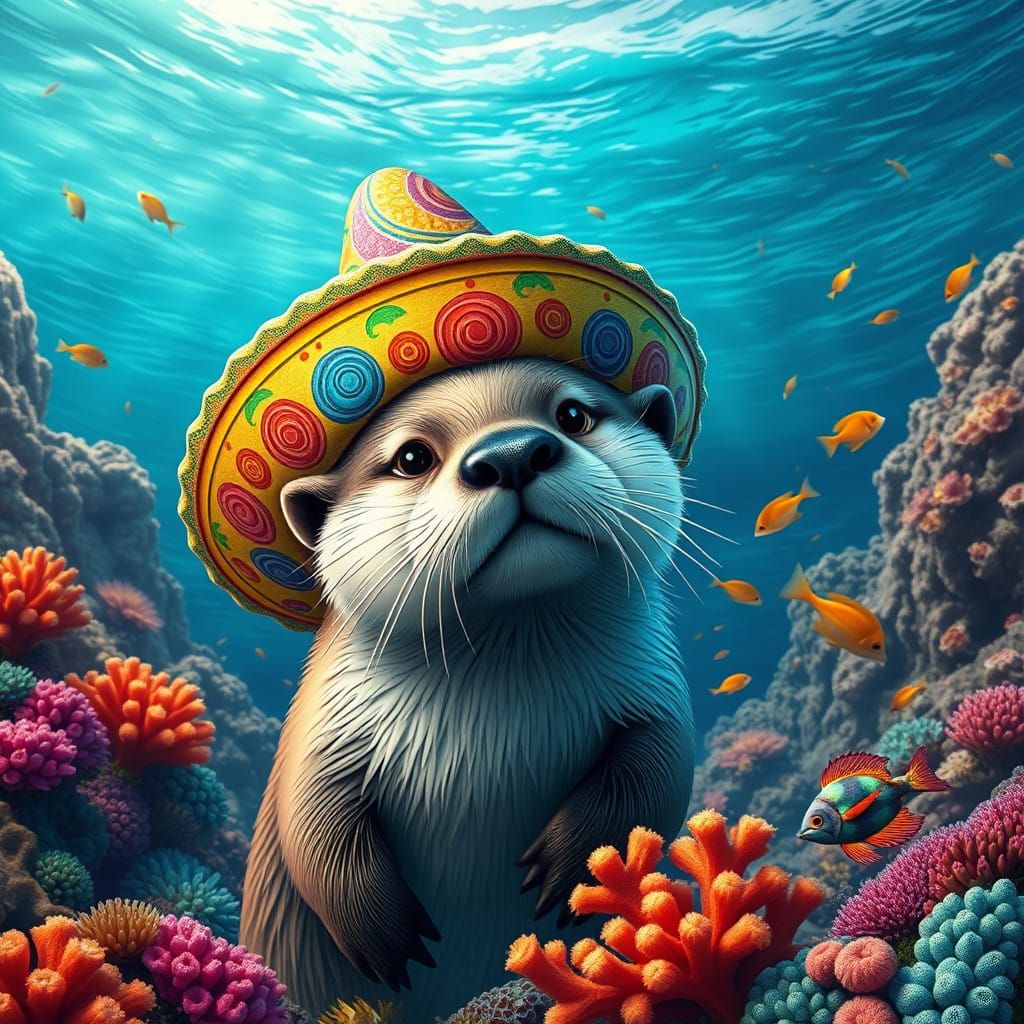 Whimsical Sea Otter in Vibrant Sombrero