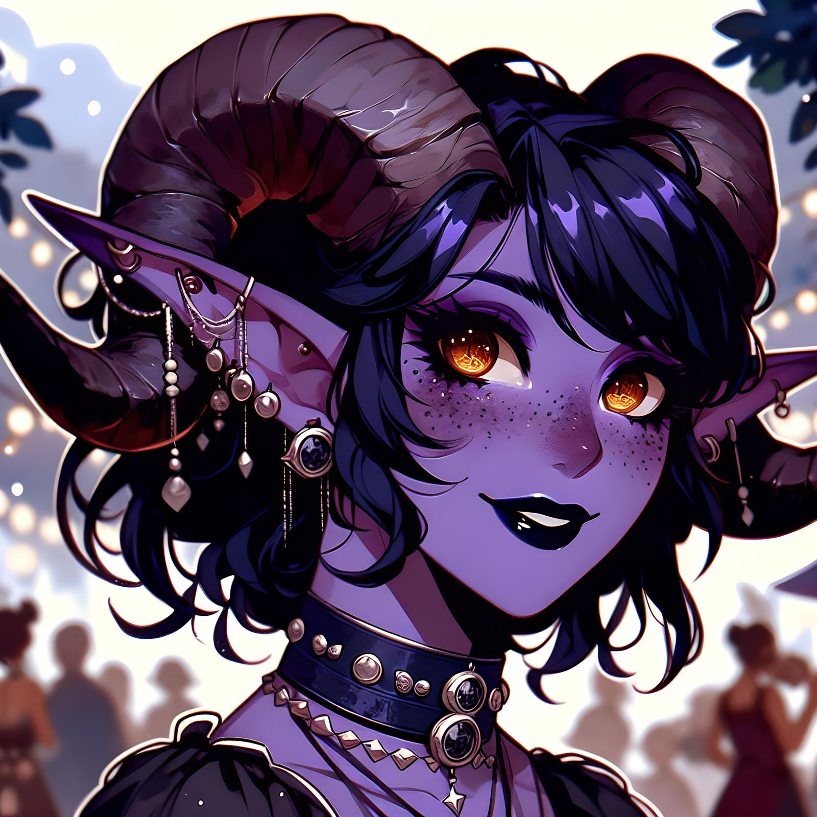 Festive Tiefling Woman in Manga-Style Anime Illustration