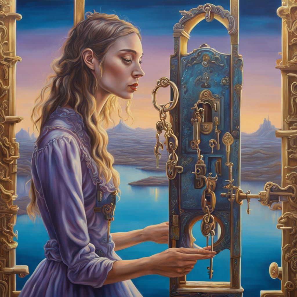 Surreal Girl Unlocks Fantasy in Dreamlike Oil Painting