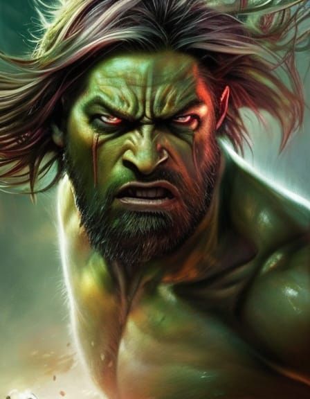 Furious Green Troll in Dark Fantasy Style