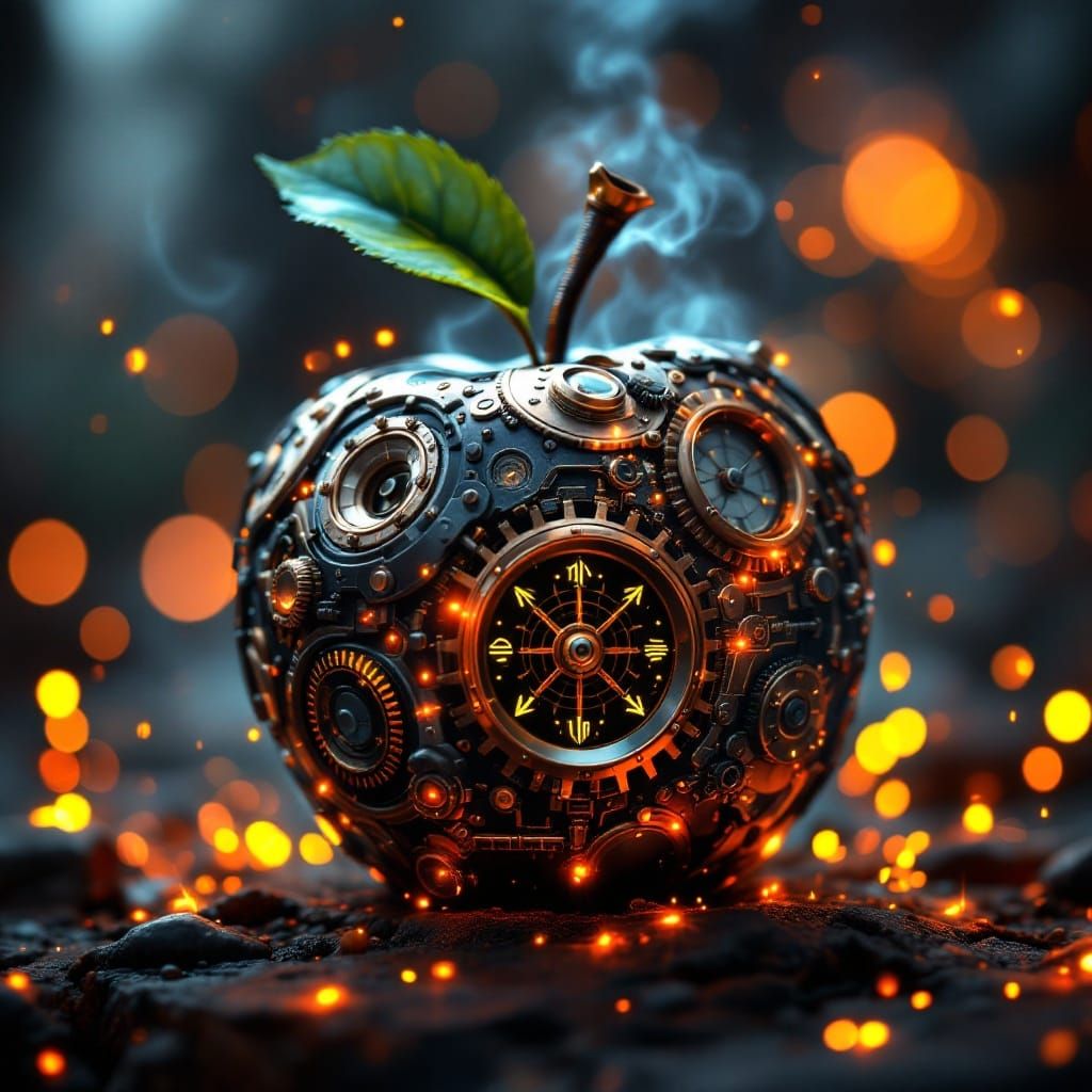 Mystical Steampunk Apple With Mechanical Functions