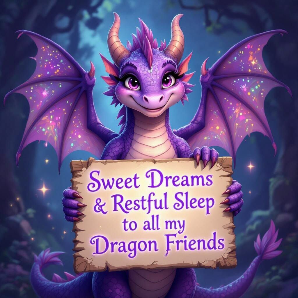 Smiling Purple Dragon Wishes Sweet Dreams