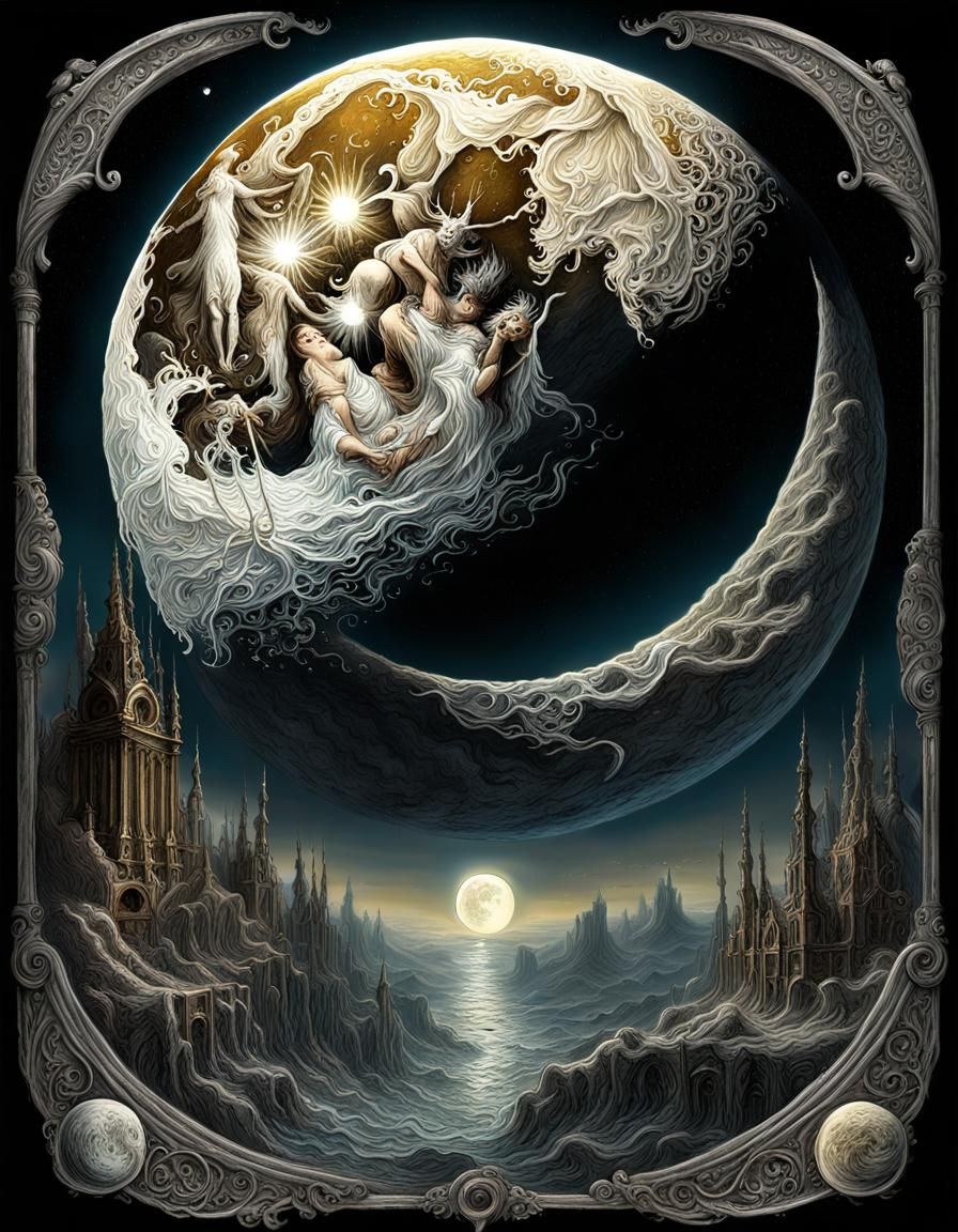 Surreal Moon Tarot Card in Dreamlike Style