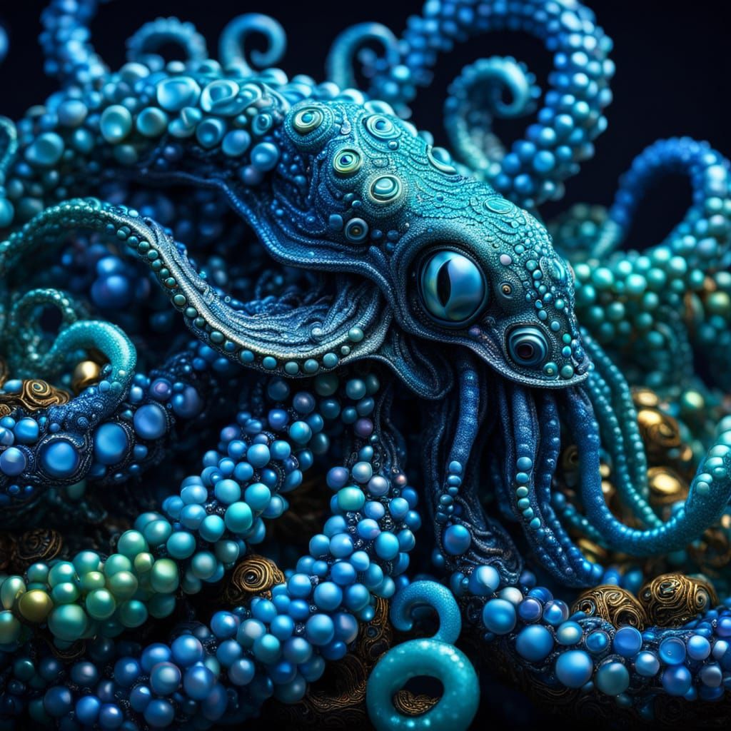 Majestic Kraken Statue Crafted from Beads in Surrealism