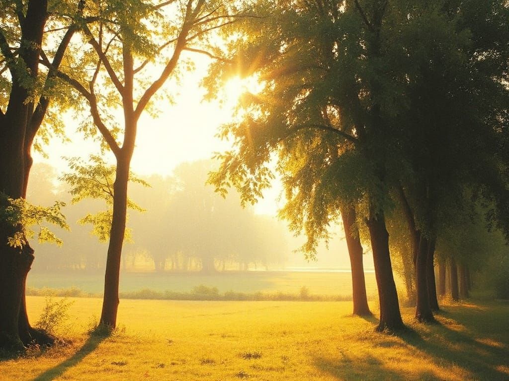 Serene Morning Landscape in Impressionist Style