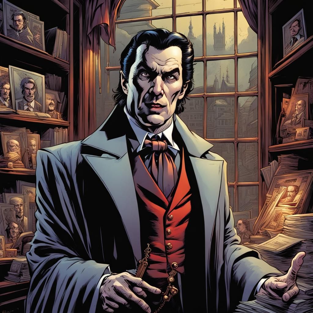 Dracula as Stock Broker in Comic Book Art