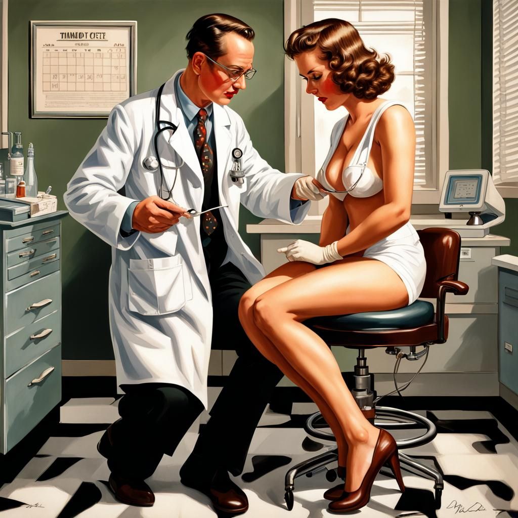 1930s Pin-Up Doctor's Office Checkup: Hyperrealistic Art