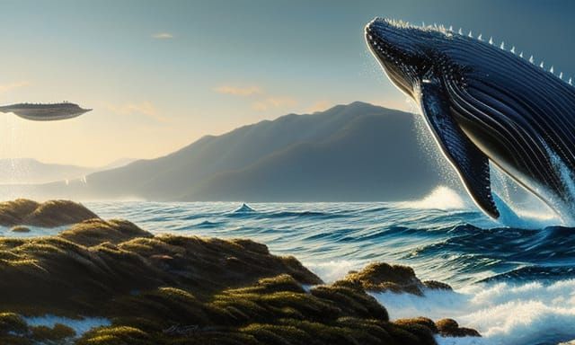 Humpback Whale Leaping, Detailed Digital Matte Painting