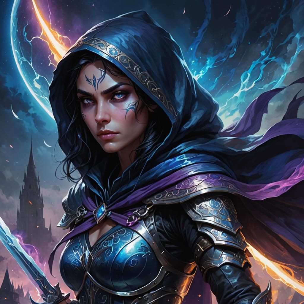 Elf Assassin with Psychic Aura in Dark Fantasy Style