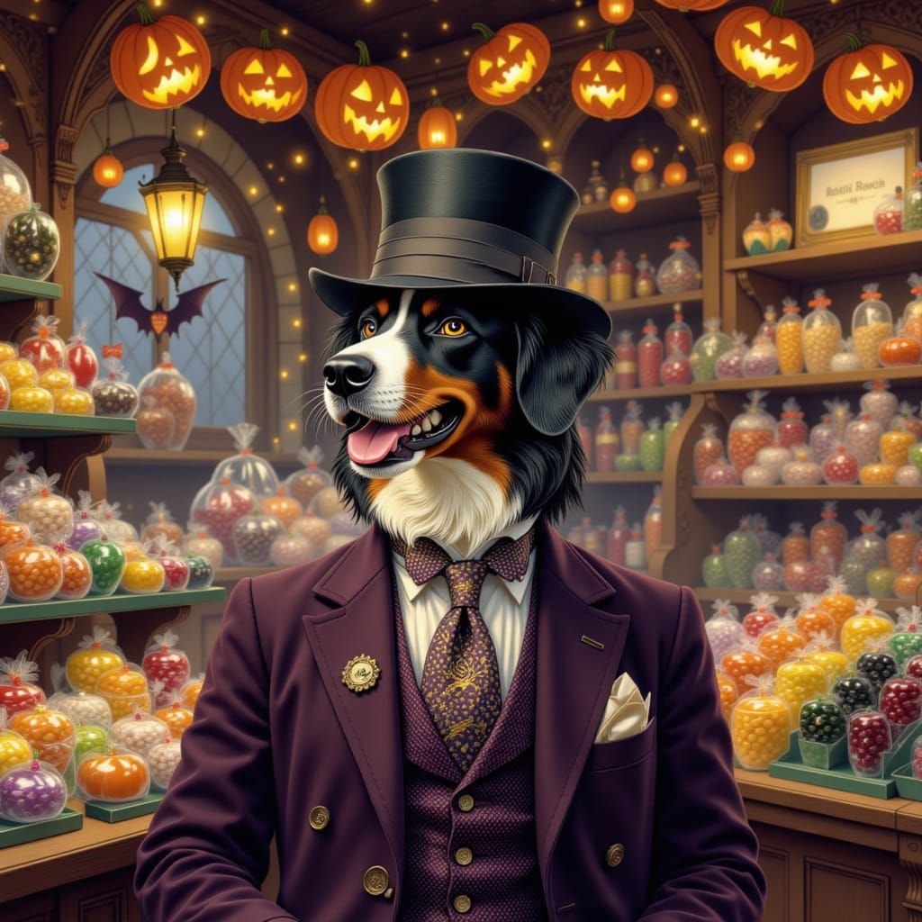 Old Money Swiss Mountain Dog Celebrates Halloween in Candy S...