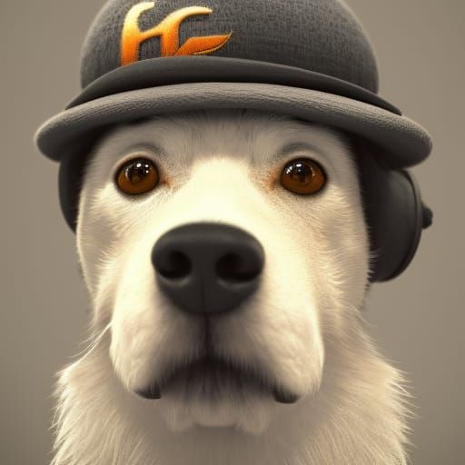 Cute Dog with Hat in Detailed Digital Painting