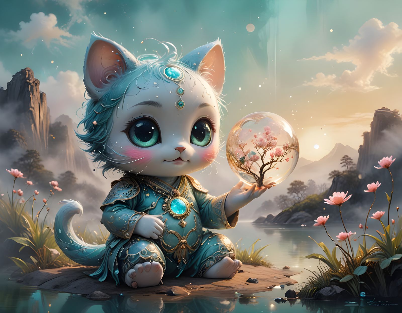 Divine Justice Miracle in Bioluminescent Mystical Landscape