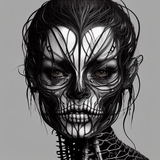Intricate Portrait of a Transparent Black Skeleton Woman